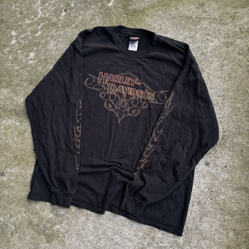 2000S HARLEY DAVIDSON FADED METAL FLAME LOGO LONGSLEEVE TEE