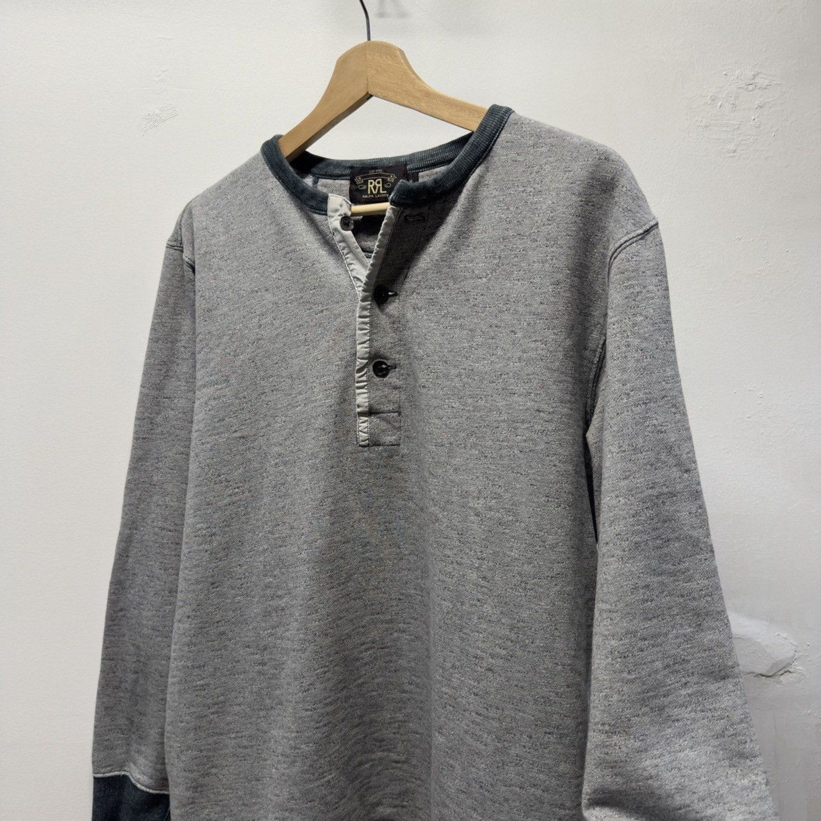 Vintage 2000s RRL Grey Henley Sweatshirt Faded