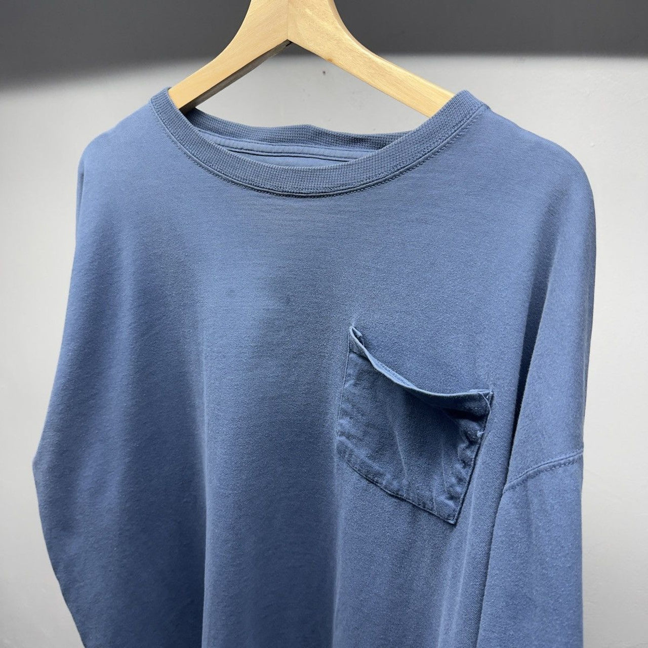 2000s Faded Russell Athletic Blue Longsleeve Pocket Tee