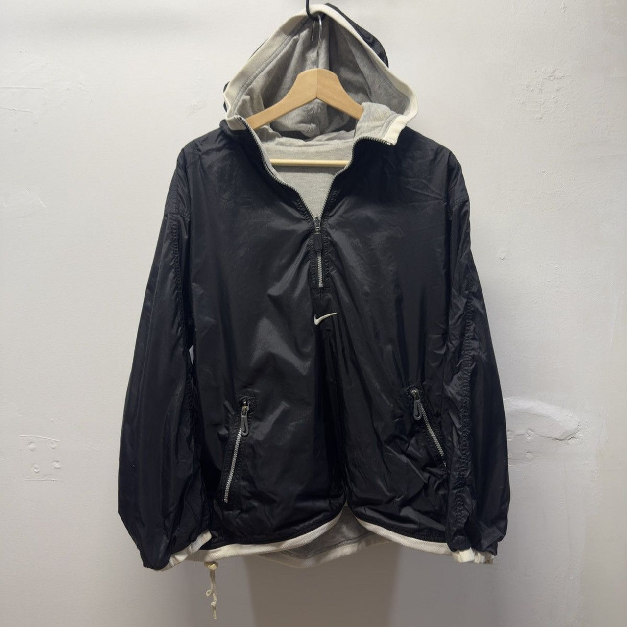 Vintage 2000s Nike Reversible Black Nylon Cotton Windbreaker Jacket