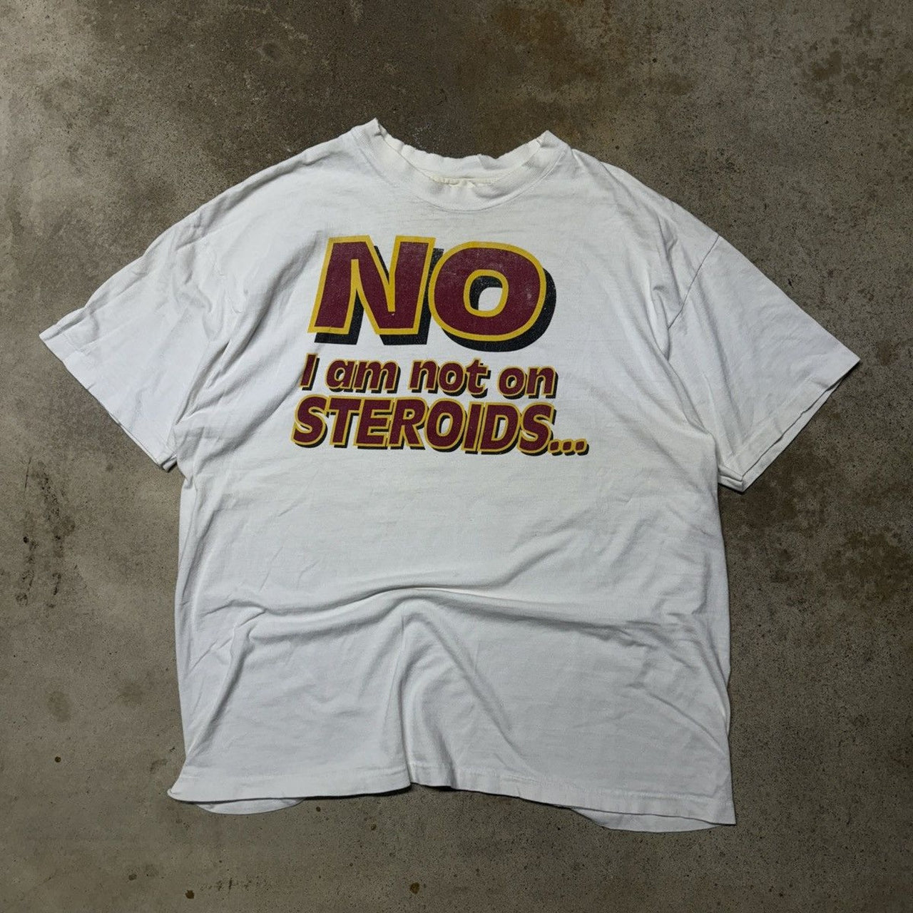 1990s STEROIDS THRASHED FADED WHITE TEE