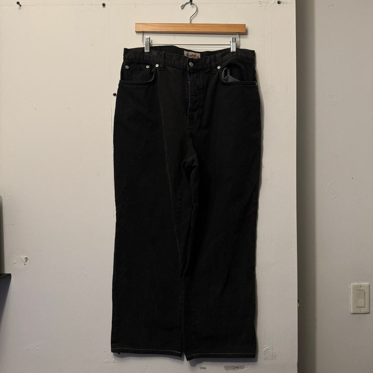 STUSSY WASHED CANVAS BLACK 8 BALL BIG OL' JEANS