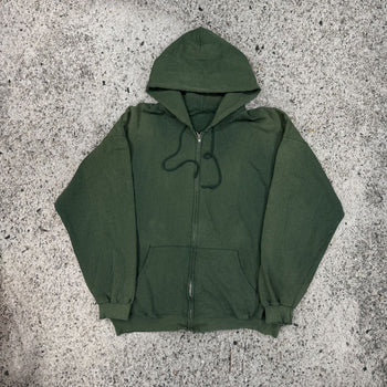 1990s OVERSIZED SUN FADED THRASHED GREEN MADE IN USA ZIP UP HOODIE