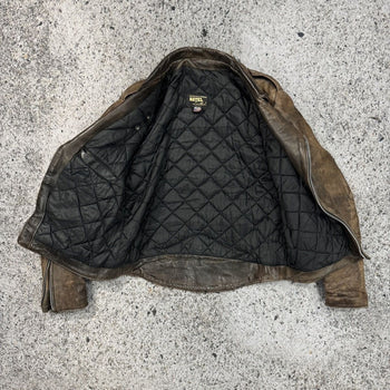 1990S AGED FADED LEATHER MOTORCYCLE JACKET