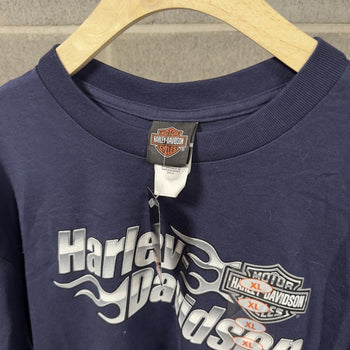 2000s Harley Davidson Navy Blue Flame Tee
