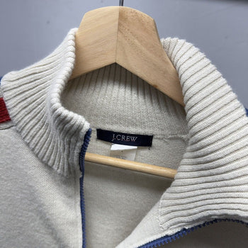 2000s J Crew Acrylic Wool Striped Zip Up Sweater