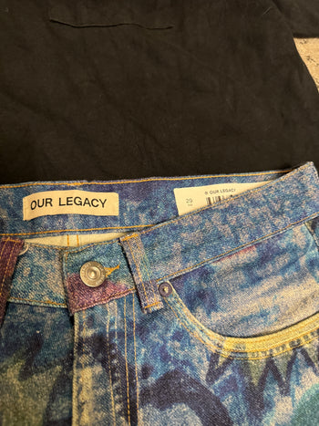 OUR LEGACY THIRD CUT DIGITAL CHALK PRINT FLOWER HANK GRUNER DENIM JEANS