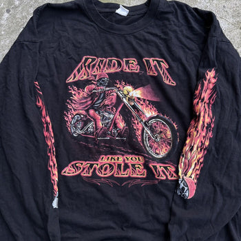 2000S RIDE IT LIKE YOU STOLE IT SKULL FLAME BIKER LONGSLEEVE TEE