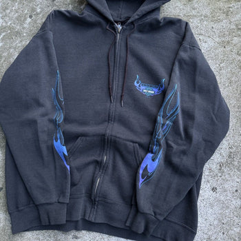 2000S HARLEY DAVIDSON FADED CALIFORNIA BLUE FLAME ZIP UP HOODIE