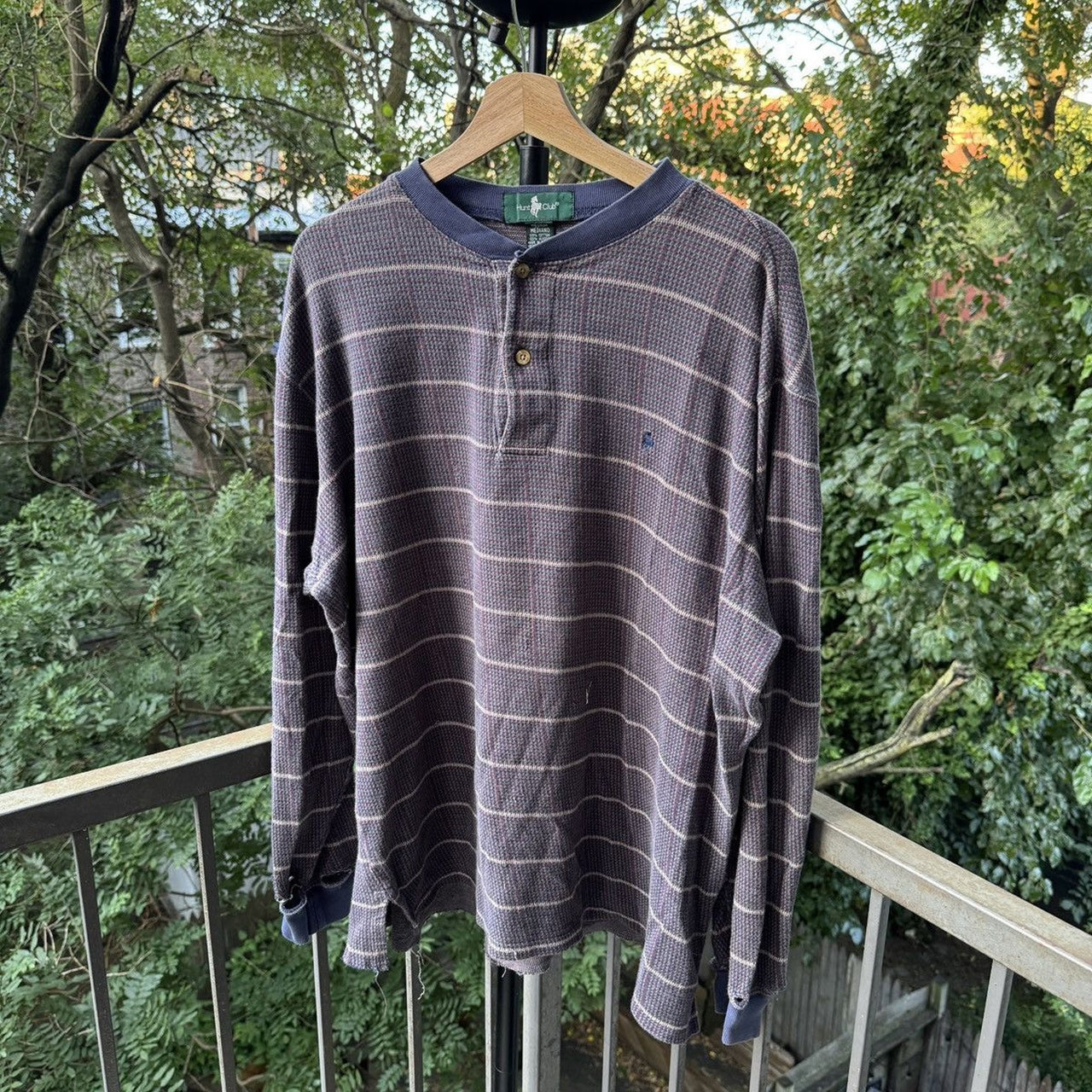 1990s Thrashed Faded Distressed Henley Shirt