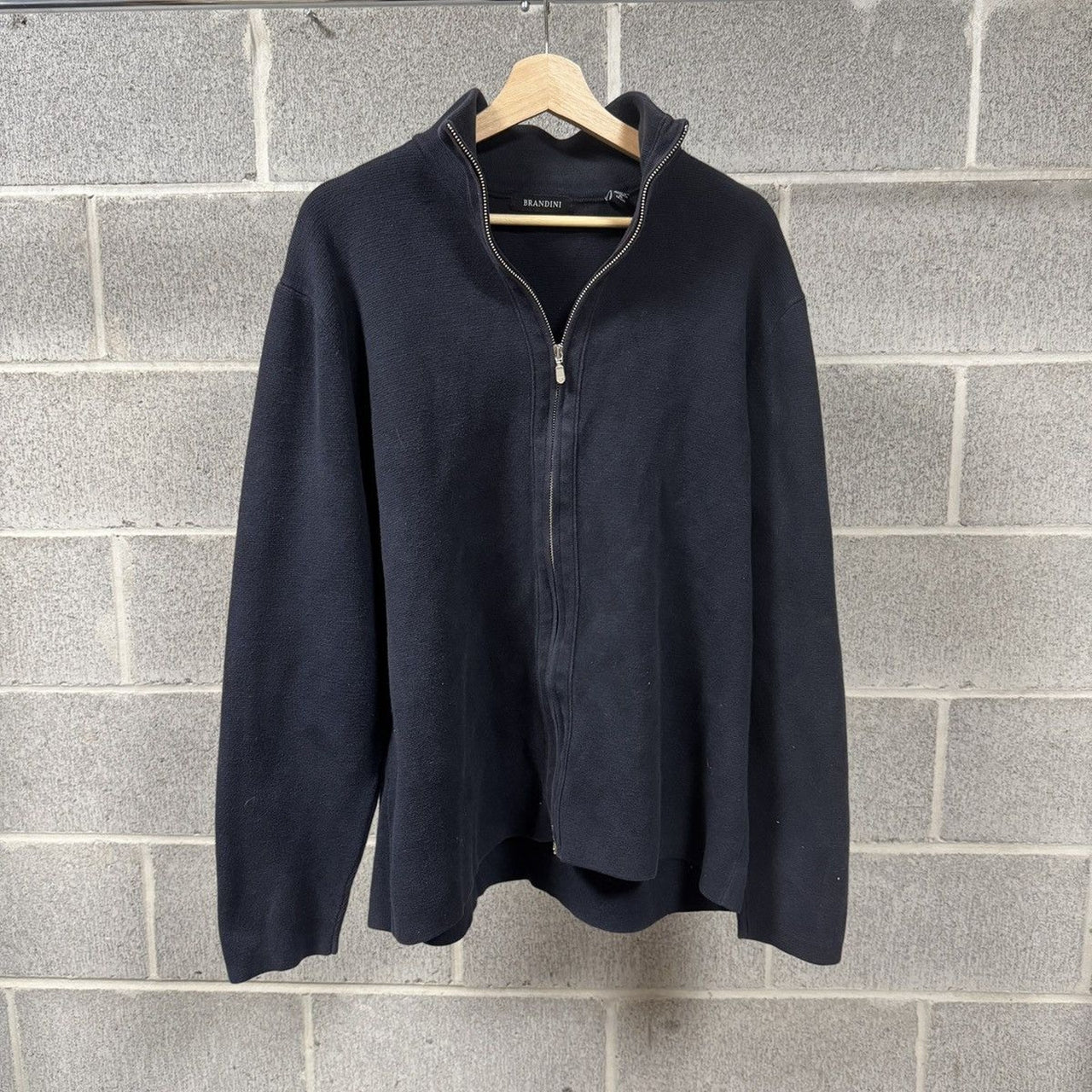 2000s Brandini Navy Blue Zip Ribbed Sweater