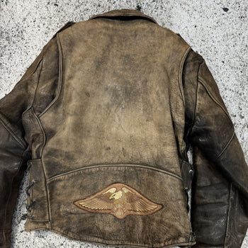 1990S AGED FADED LEATHER MOTORCYCLE JACKET