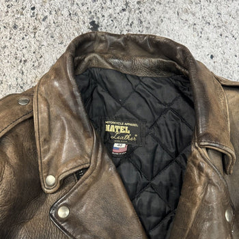 1990S AGED FADED LEATHER MOTORCYCLE JACKET