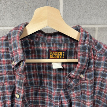 1990s Faded Plaid Grunge Flannel Shirt