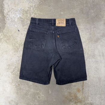 1990s LEVI’S 550 ORANGE TAB BLACK DENIM JEAN SHORTS JORTS