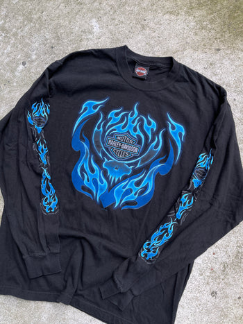 2000s HARLEY DAVIDSON SKULL FLAME LONGSLEEVE TEE