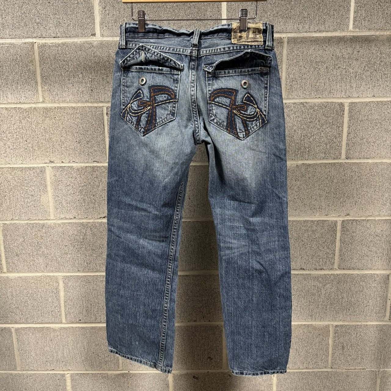 2000s Y2K Baggy Embroidered Faded Jeans