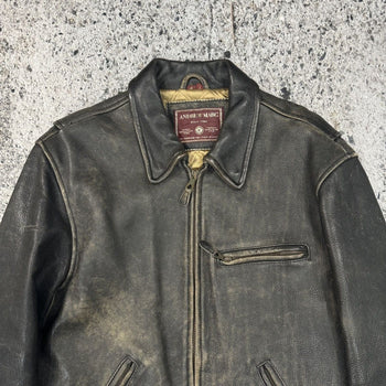 1990s BLACK FADED AGED LEATHER JACKET