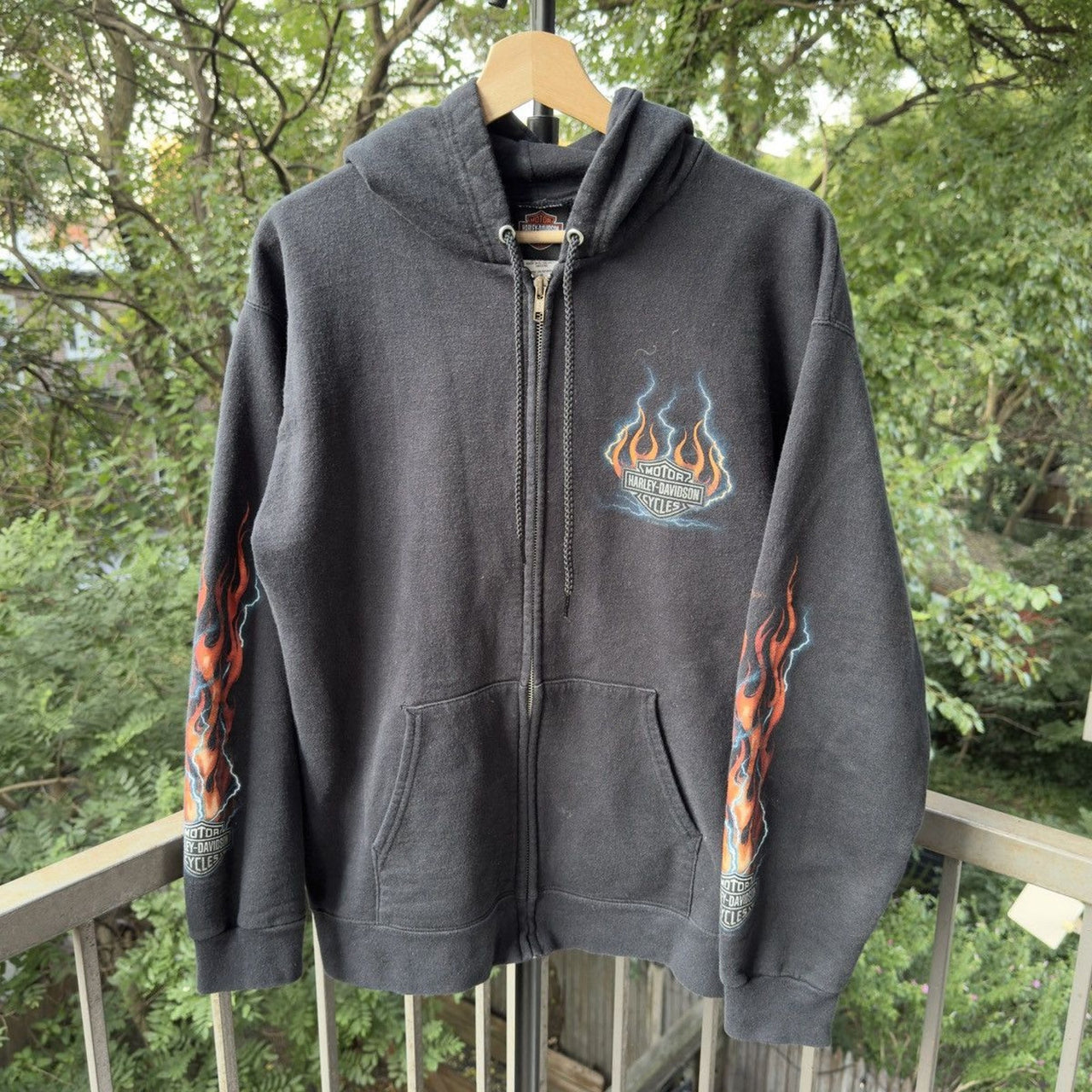 2000s Harley Davidson Faded Flame Lightning Zip Up Hoodie