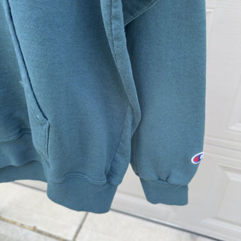 2000s Teal Sun Faded Thrashed Distressed Hoodie