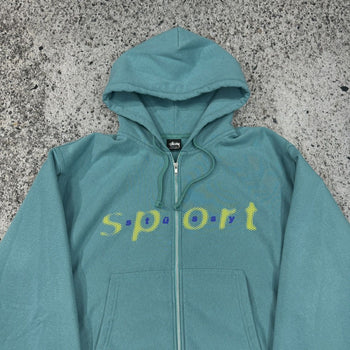 STUSSY SPORT BLUE DOT LOGO ZIP UP HOODIE