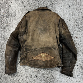 1990S AGED FADED LEATHER MOTORCYCLE JACKET