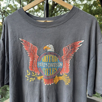 1990s Harley Davidson Thrashed Faded Logo Tee