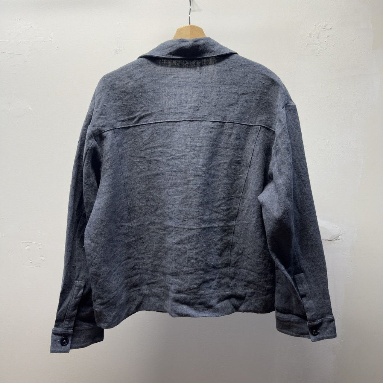William Frederick Dusty Blue Butcher Linen Cafe Jacket