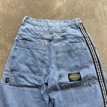 2000S Y2K IOU BAGGY TRACK DENIM SKATER JEAN SHORTS JORTS