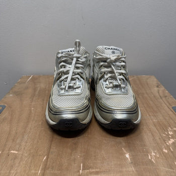 Chanel Fabricated & Laminated Silver White CC Runner