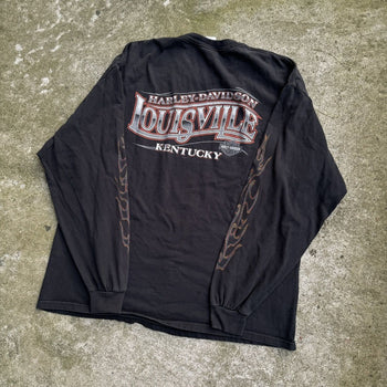 2000S HARLEY DAVIDSON FADED METAL FLAME LOGO LONGSLEEVE TEE