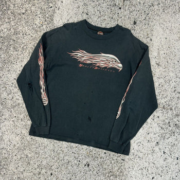 2000s Harley Davidson Thrashed Faded Eagle Flame Longsleeve
