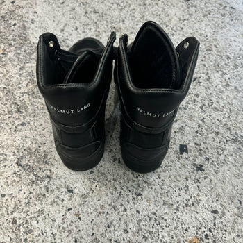 HELMUT LANG BLACK SMOOTH LEATHER HIGH TOP SNEAKER BOOTS