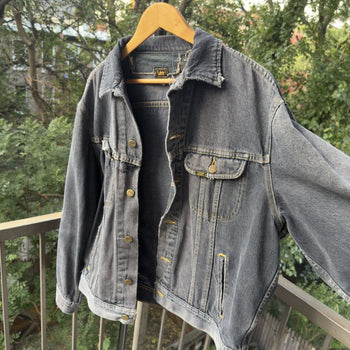 1980s Thrashed Faded Distressed Black Lee Rider's Denim Jacket