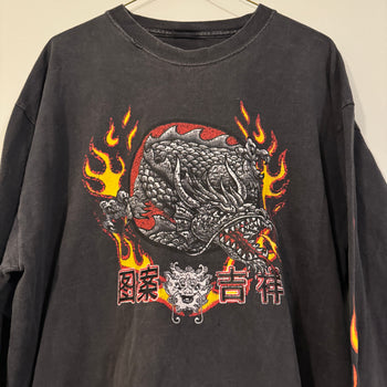 2000s Y2K FADED DRAGON FLAME LONGSLEEVE TEE