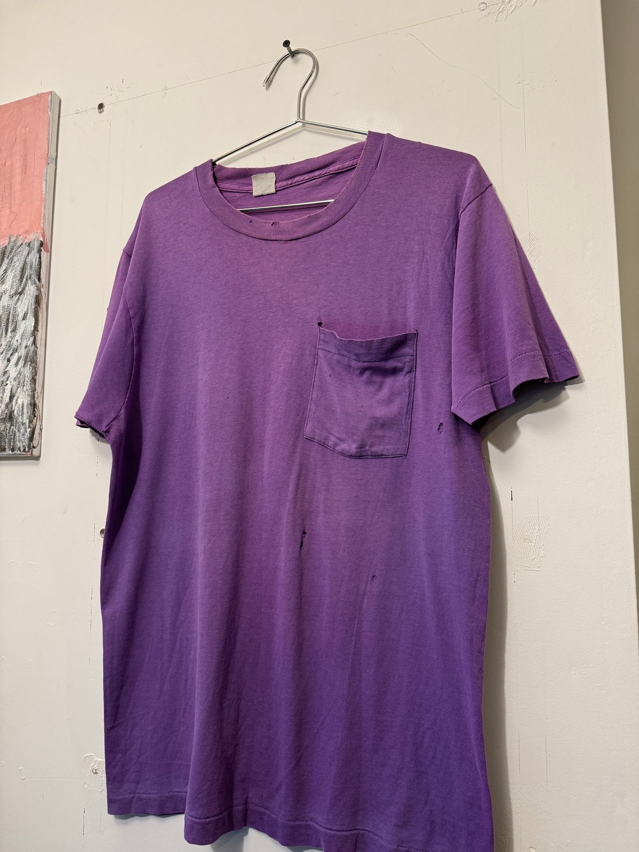 1980S THRASHED BLANK PURPLE POCKET TEE