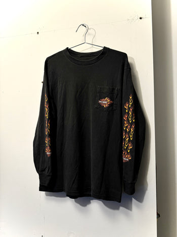 1990s HARLEY FADED MINI FLAME LOGO LONGSLEEVE TEE