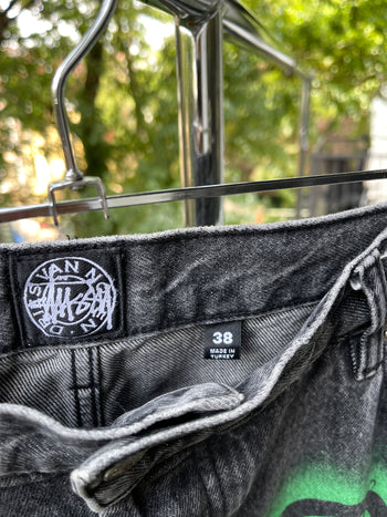 STUSSY DRIES VAN NOTEN BLACK STENCIL JEANS