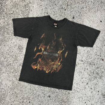 2000s HARLEY DAVIDSON FADED THRASHED FLAME LOGO TEE