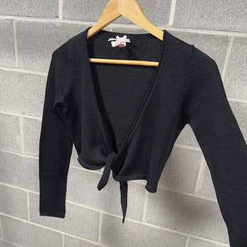 1990s Women's Metallic Cropped Tie Longsleeve Blouse Sweater