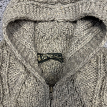 Sudadera con capucha y cremallera de punto trenzado de lana de los años 90
