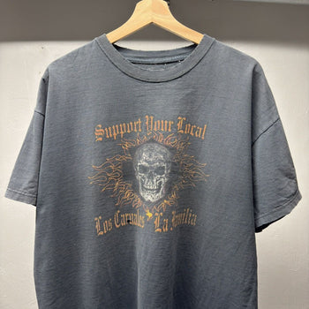 2000s Thrashed Faded Distressed Skull Biker Tee