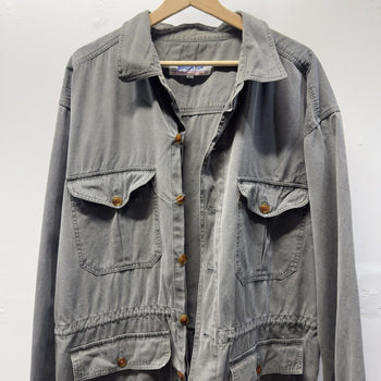 Vintage 1990s Faded Grey Cotton Twill Utility Parka Jacket