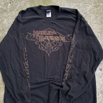 2000S HARLEY DAVIDSON FADED METAL FLAME LOGO LONGSLEEVE TEE