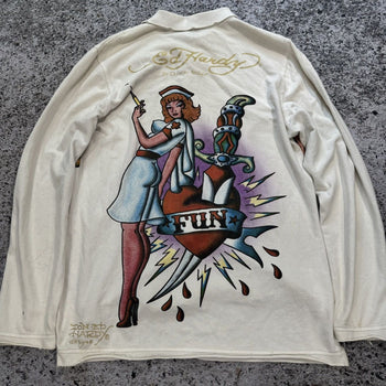 2000s Ed Hardy Faded Thrashed Distressed Nurse Longsleeve