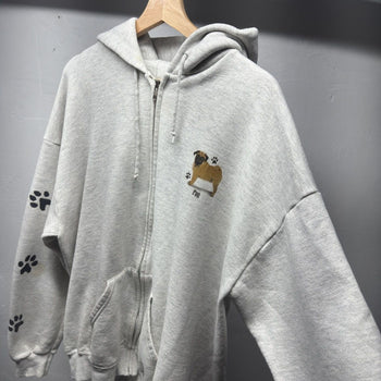 1990s Faded Distressed Pug Dog Zip Up Hoodie