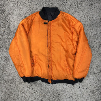 1980S REVERSIBLE NAVY ORANGE OVERSIZED MA-1 BOMBER JACKET