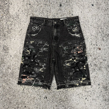 Pantalones cortos vaqueros con doble rodilla y diseño de dados Baby Face Originals