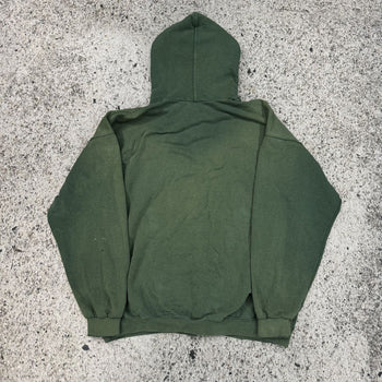 1990s OVERSIZED SUN FADED THRASHED GREEN MADE IN USA ZIP UP HOODIE