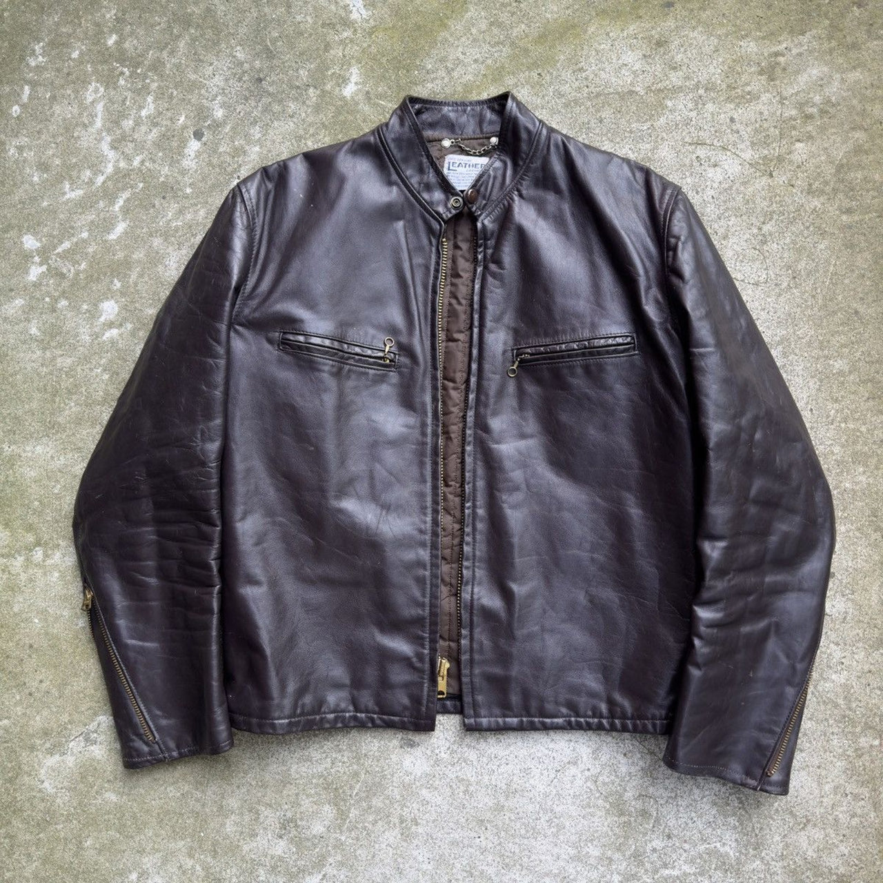 1970S GENUINE LEATHER CAFE RACER JACKET BROWN